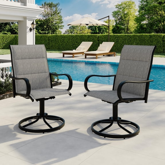 Outdoor Swivel Bar Stools Set - No Cushion, High Back with Armrests, Weather-Resistant for Lawn, Garden, Deck, Backyard & Porch - Brown
