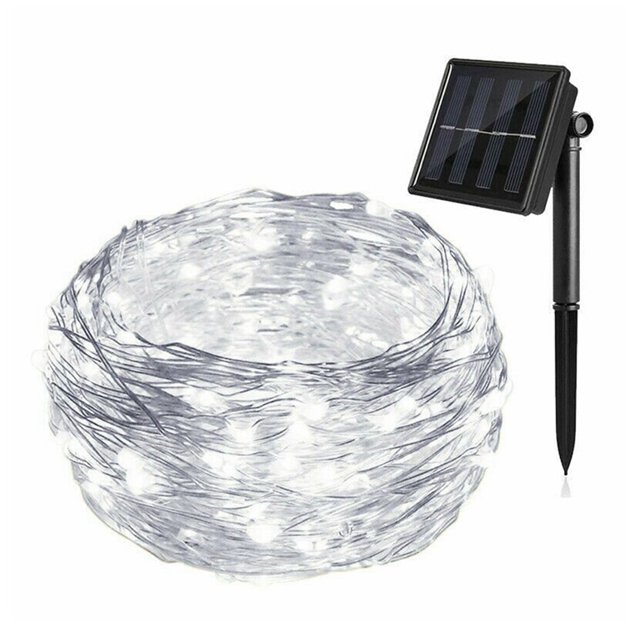 Luces con EnergíA Solar 100 Luces LED de Hadas para IluminacióN NavideñA Al Aire Libre Patio Calle JardíN DecoracióN 10 M Blanco