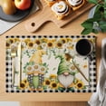 thumbnail image 2 of Placemats 1 Pack, Sunflower Gnomes Woven Placemat, Linen Place Mats for Kitchen/Dining Tables, Spring Farmhouse Vintage Daisy Floral Leaf Washable Table Mats for Party, 2 of 8