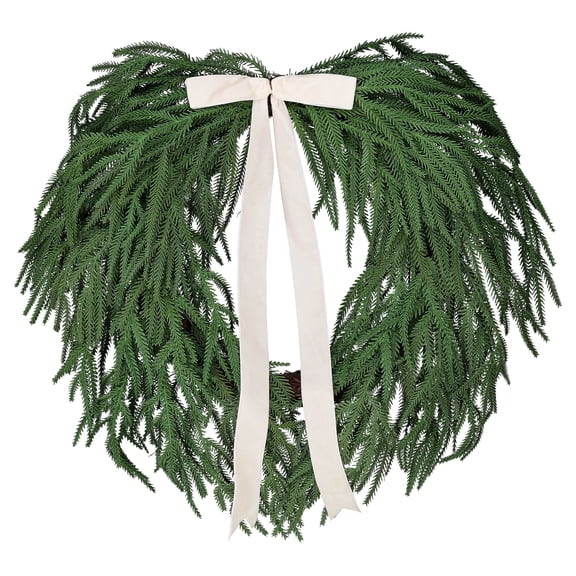 My Texas House Natural Feel Norfolk Artificial Christmas Wreath with Bow, Green, 22"