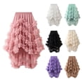 thumbnail image 4 of Gupgi Women Tulle Midi Skirts High Waist Solid Color Irregular Mesh Ruffles Skirt, 4 of 7