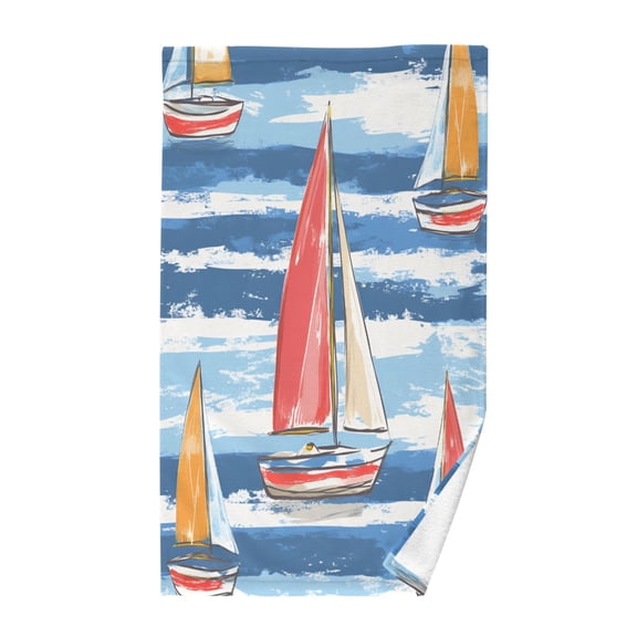 Yayeee 100% Cotton Hand Towels for Bathroom 16" x 28" Soft Absorbent Kitchen Towel, Red Sailboats
