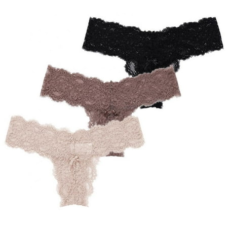 

Popvcly 3 Pack Sexy Lace Panties for Women G-String Breathable Thongs Underwear Low-waist Hipster Panties