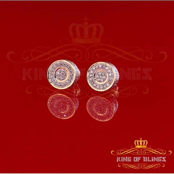 King of Bling's 10K Real Yellow Gold Real Diamond 0.15CT Men's/Women's Round Stud Micro Earring