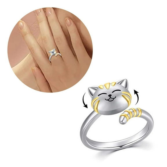 AOOOWER Cat Shaped Opening Finger Rings Adjustable Finger Rings Open Rings Alloy Material Jewelry Gift for Women Girlfriends