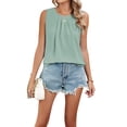 thumbnail image 3 of Women's Sleeveless Tank Tops Summer Pleated Loose Fit Top for Women Casual Round Neck Shirts Bean Green S, 3 of 10