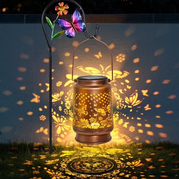 Ninonly Butterfly Solar Lanterns Garden Decor Outdoor Waterproof Hollow Out Retro Metal LED Hanging Solar Lights for Yard Patio Backyard Deck Porch Birthday Christmas Gifts for Women