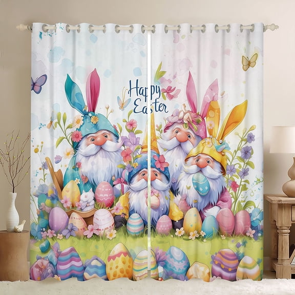 Erosebridal Happy Easter Kids Black Out Curtains, Gnome Eggs Curtains Pack of 2 (42x63 Each)
