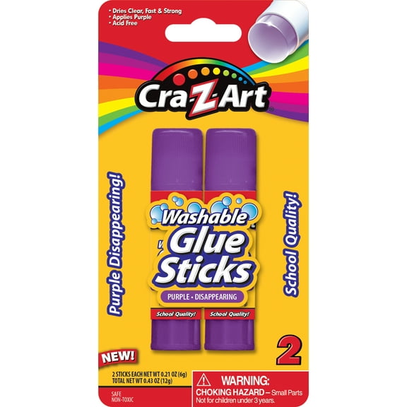 Cra-Z-Art Washable Glue Sticks, Disappearing Purple, 2 Count, 1.5oz