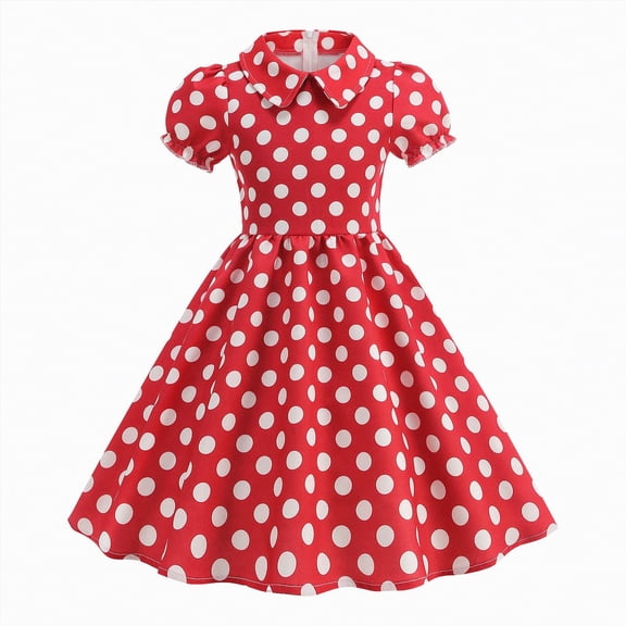 Sgkm Girls Dresses for Teens Polka Dot Holiday Dress Puff Sleeve Girls Baby Clothes Fitted Children Clothes