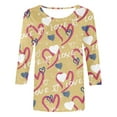 thumbnail image 4 of FASHOFT 3/4 Sleeve Crew Neck T-Shirts for Women Valentinas Day Spring Shirts Love Heart Graphic Tee Tops Khaki L, 4 of 4