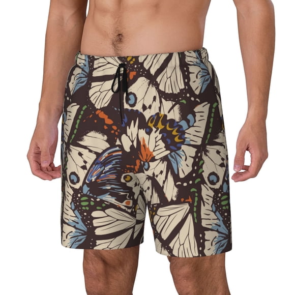 Wukai Vector Butterflies Men's Quick Dry Swim Trunks,Board Shorts with Liner Beach Swimwear-3X-Large