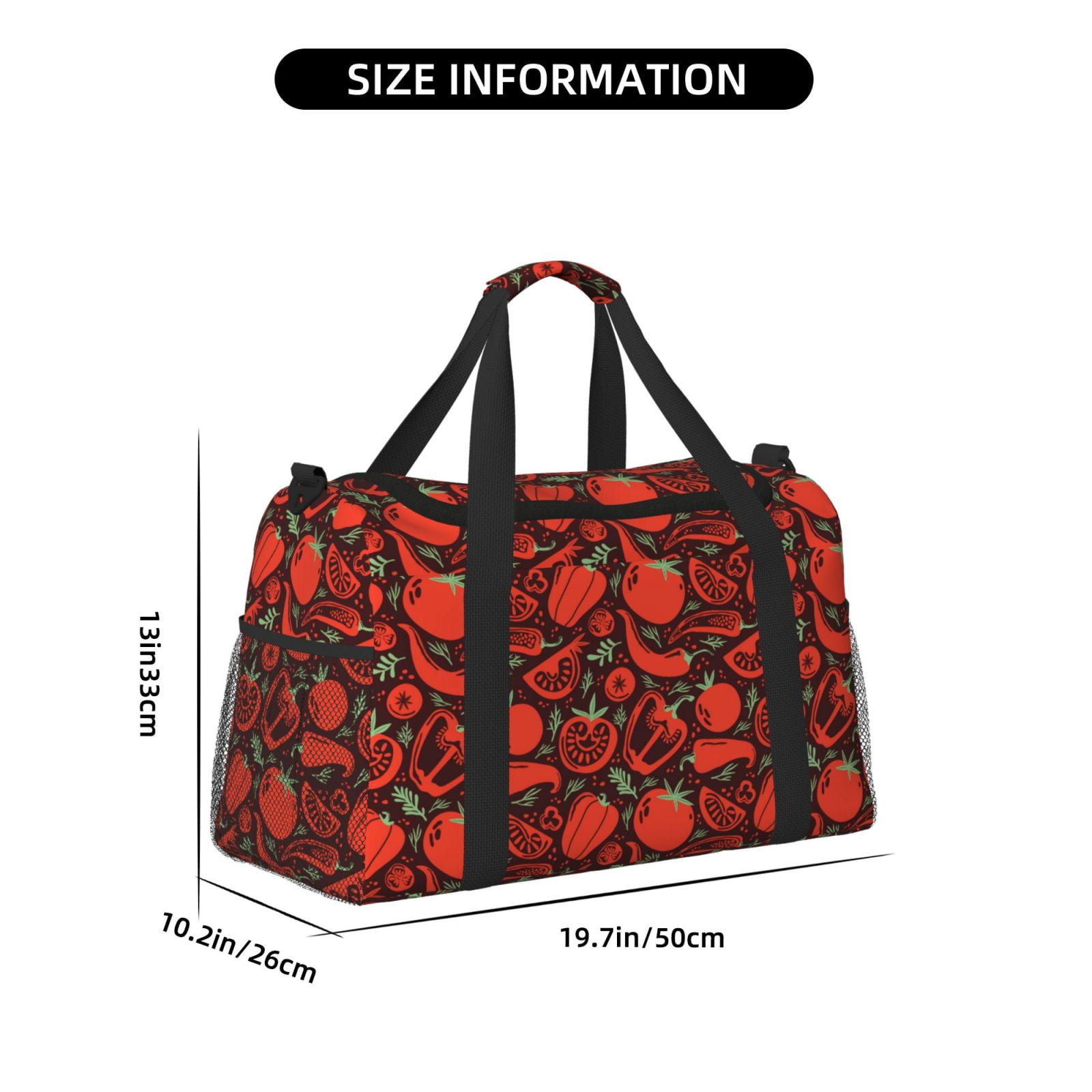 Fuzoiu Tomatoes And Chili Print Travel Duffle Bag,Carry On Tote Bags,Duffel Bag,Sport Gym Bag, Hospital Bag for Labor and Delivery, Overnight Bag,Luggage Bag