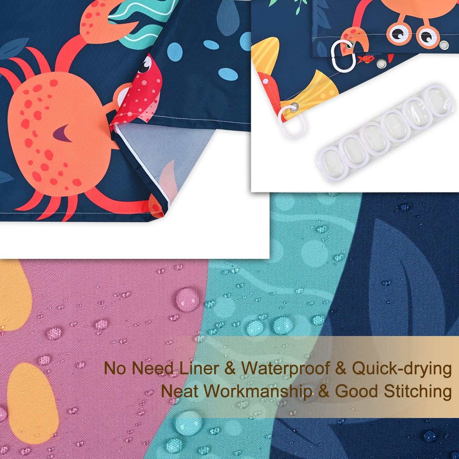 Kids Shower Curtain for Bathroom,Cartoon Sea Ocean Animal Shower Curtain with Dolphin, Ocean Fish Shower Curtains Set with 12 Hooks, Waterproof Cool Shower Curtain, 72''''W x72 ''''H