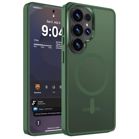 HionlyPro for Samsung Galaxy S24 Ultra Case Translucent Matte Magnetic Phone Cover, [Compatible with Magsafe] Military Grade Drop Protection Shockproof Phone Cover, Forest Green