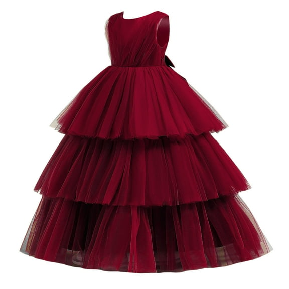 RUTAYY Children Girls Dress Party Solid Color Sleeveless Cake Sweet Princess Dress Party Performance Casual Vacation Dresses