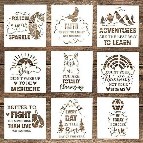 DIY Decorative Letter Stencil Template for Scrabooking Painting on Cake, Wood,Canvas,Floor,Wall,Tile ( 5.9 x 5.9 Inch), Set of 9