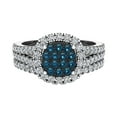 thumbnail image 3 of Blue Diamond Wedding Ring Set for Women Cluster Diamond Halo Rings 14K White Gold 0.95 CT TW, 3 of 4