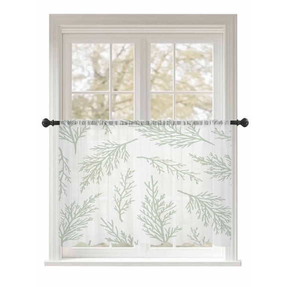 Sheer Curtains 54 Inch Length, Spring Green Tree Branches Semi Sheer Curtains Light Filtering Window Treatment, Farmhouse Nature Botanical Privacy Voile Drapes for Living Room Bedroom 52x54 Inch