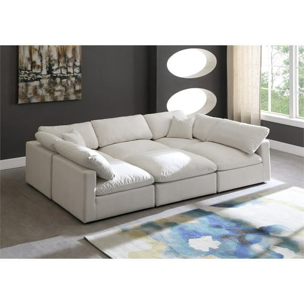 Meridian Furniture Plush Standard Cream Velvet Cloud Modular Sectional