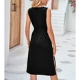thumbnail image 3 of Lu's Chic Women's Summer Dress Sleeveless Dresses Casual Side Split Slit Midi Belt Crew Neck Fashion Pockets Holiday Sundress Black Medium, 3 of 4