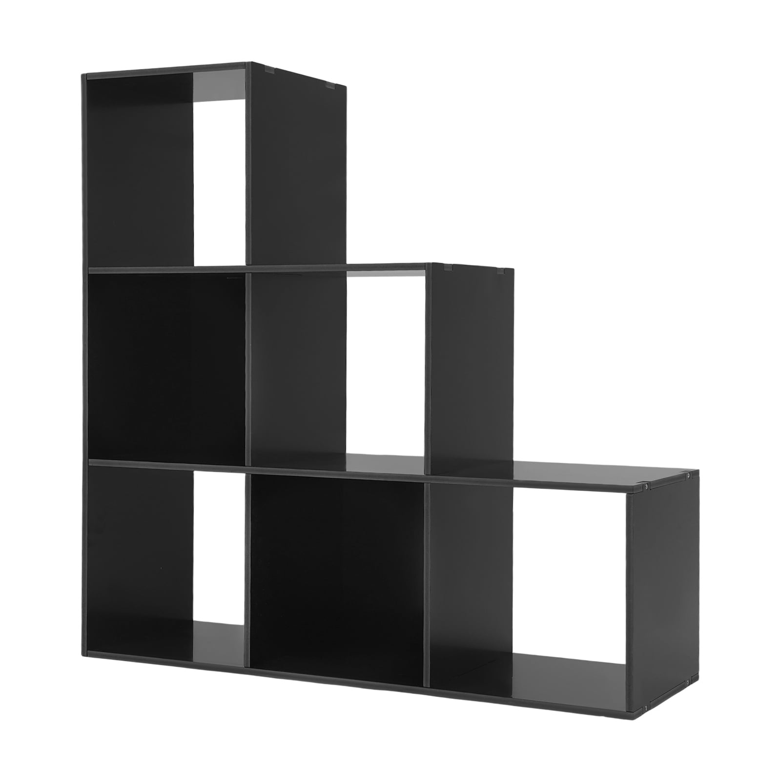 1 PCS Black L-Shaped Storage Bookcase, 6-cube L-Shaped Corner Shelf for Home/Office, Freestanding L-Shaped Stepped Bookcase, 6 Compartments
