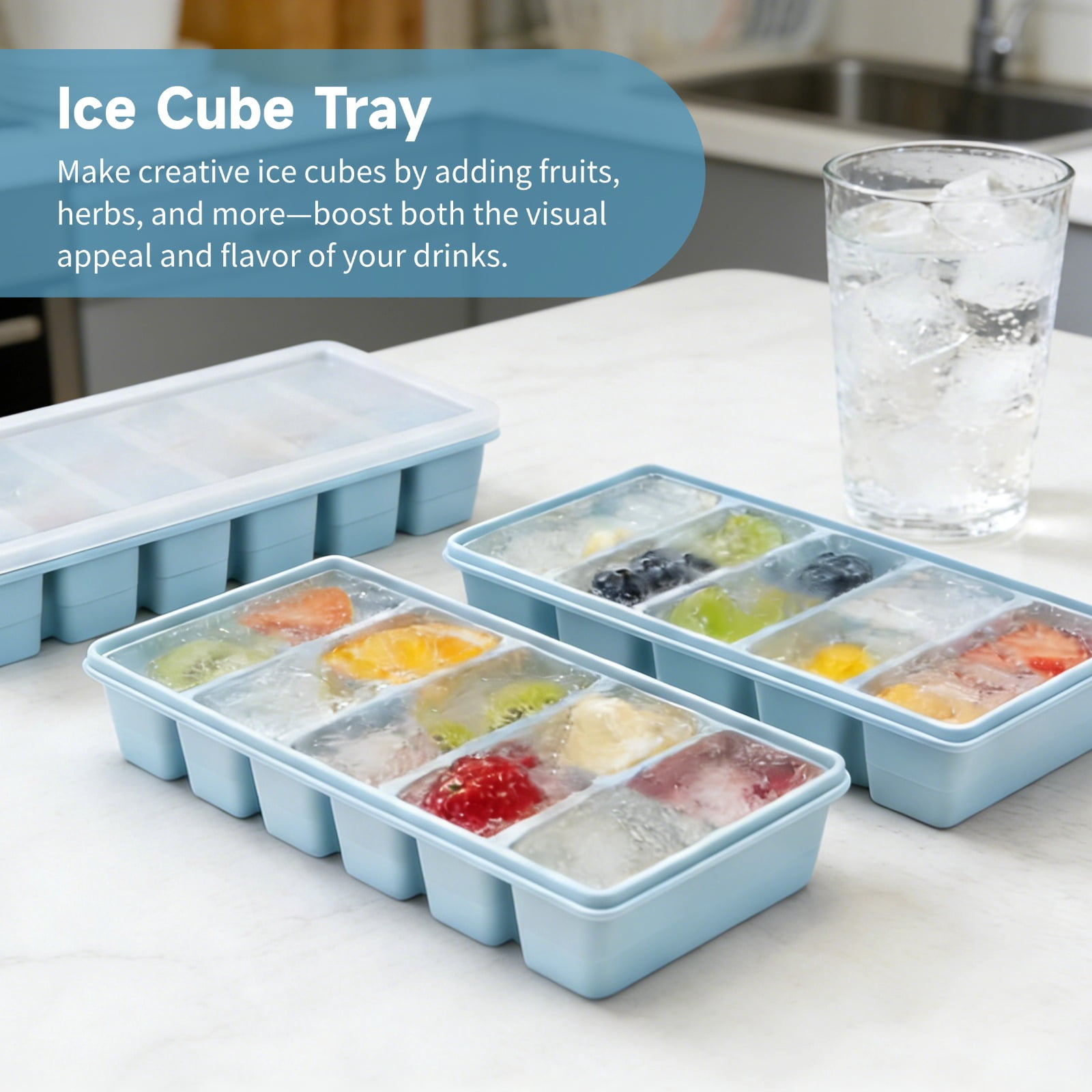 4-Pack Silicone Freezer Tray Set with Lids,6-Compartment Long Ice Cube Molds,Reusable Easy Release for Ice Sticks,Broth,Juice,9.1 x 4.3 Inch