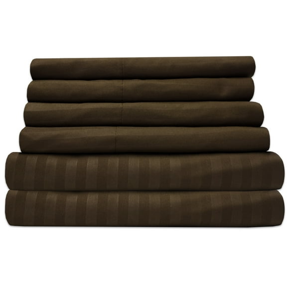 Dobby Stripe Sheets - 6 Piece 1500 Supreme Collection Fine Brushed Microfiber Deep Pocket Sheet Set - Coffee, Full