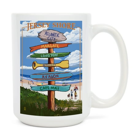 

15 fl oz Ceramic Mug Jersey Shore New Jersey Destinations Sign Dishwasher & Microwave Safe