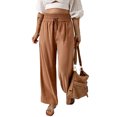 thumbnail image 4 of ABPHQTO Pantalones de pierna ancha informales con cintura elástica y cordón marrón para mujer, 4 of 5