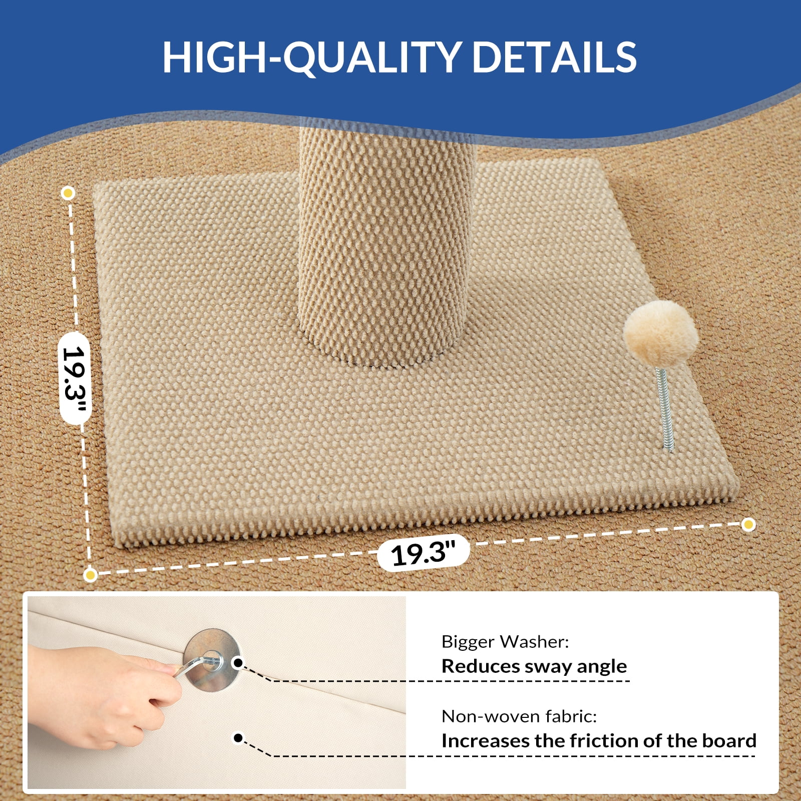 Cat Craft 41.73 ” Beige Faux Fur Large Cat Scratching Post with Replaceable Toys and Sturdy Base