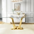 thumbnail image 2 of 70.08”Glass Dining Table Set for 4,Modern Rectangle Clear Tempered Glass Top with U-Shaped Stainless Steel Base,4 Velvet Upholstered Dining Chairs for Apartment, Kitchen Dining Room,Small Spaces, 2 of 7