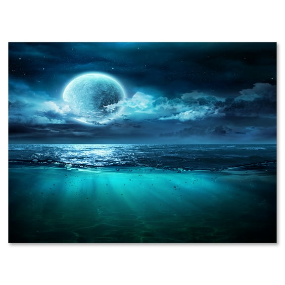 Romantic Moon and Clouds Over Deep Blue Sea II 8 in x 12 in Photography Canvas Art Print, by Designart