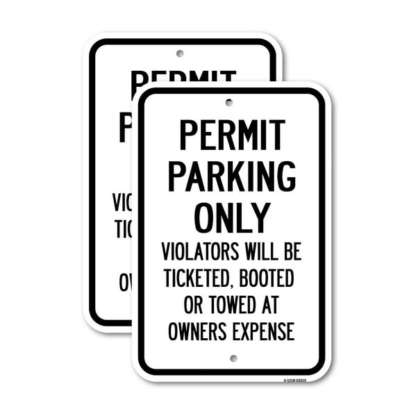 (2 Pack) Permit Parking Only Violators Will Be Ticketed Bo | 12" X 18" Heavy-Gauge Aluminum Sign | Rust Free Aluminum, Weather Resistant, Waterproof, Fade Resistant, 2 Pre-drilled Holes