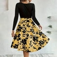 thumbnail image 5 of IROINNID Long Sleeve Dress for Women Mid-Length A-Line Dress Round-Neck Print Patchwork Knee-Length Dress,Yellow, 5 of 7