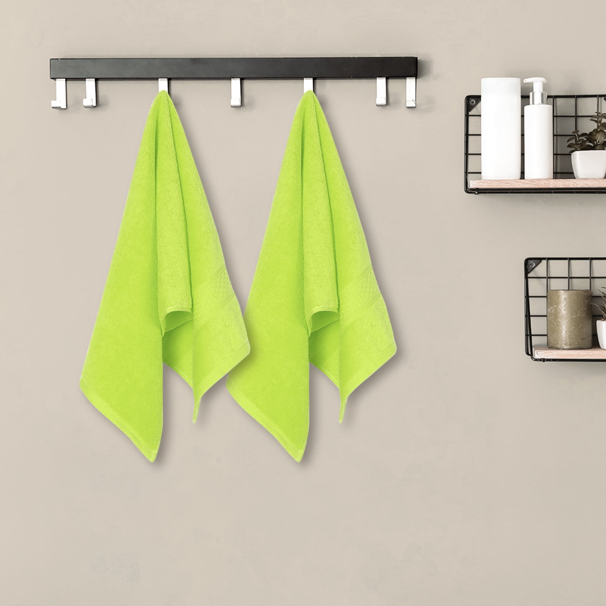 Unique Bargains 4 Pcs Solid Soft Hand Towel Light Green/Light Brown 13" x 30"/14" x 30"