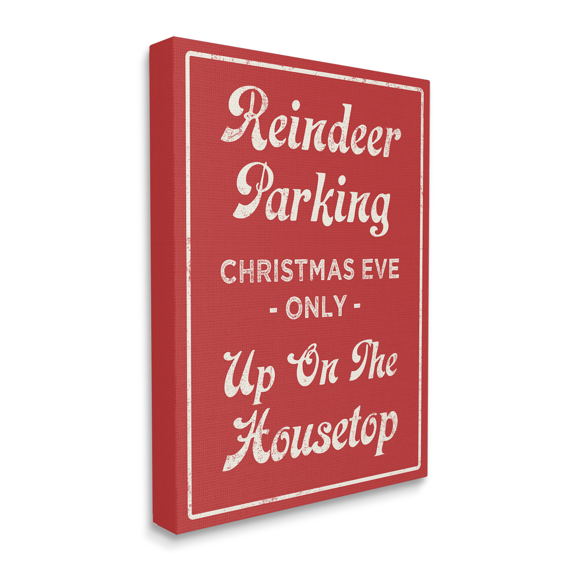 Reindeer Parking Sign Festive Christmas Vintage Text Holiday Graphic Art Gallery-Wrapped Canvas Print Wall Art