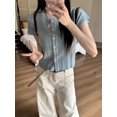 thumbnail image 1 of Camisetas de verano para mujer, estilo coreano, de un solo pecho, brillantes, con cuello redondo y mangas voladoras, ropa de calle sexy, combina con todo, sencillas, lisas, informales, nuevas, 1 of 6