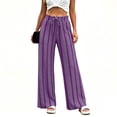 thumbnail image 3 of Crinkle Textured Womens Striped Wide Leg Pants Drawstring High Waist Loose Flowy Trousers with Pockets Daily Beach Loungewear Pants Purple, 3 of 7