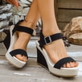 thumbnail image 2 of Women's Wedge Platform Sandals Dressy Casual Comfortable Summer Height Increasing Open Toe Ankle Strap Buckle Women Sandal Black 6(37), 2 of 9