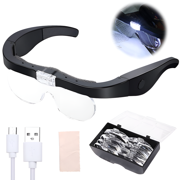 Magnifying Glasses with Light, Head Magnifier Glasses Eyeglasses Magnifier for Hobby, Crafts, Reading and Close Work