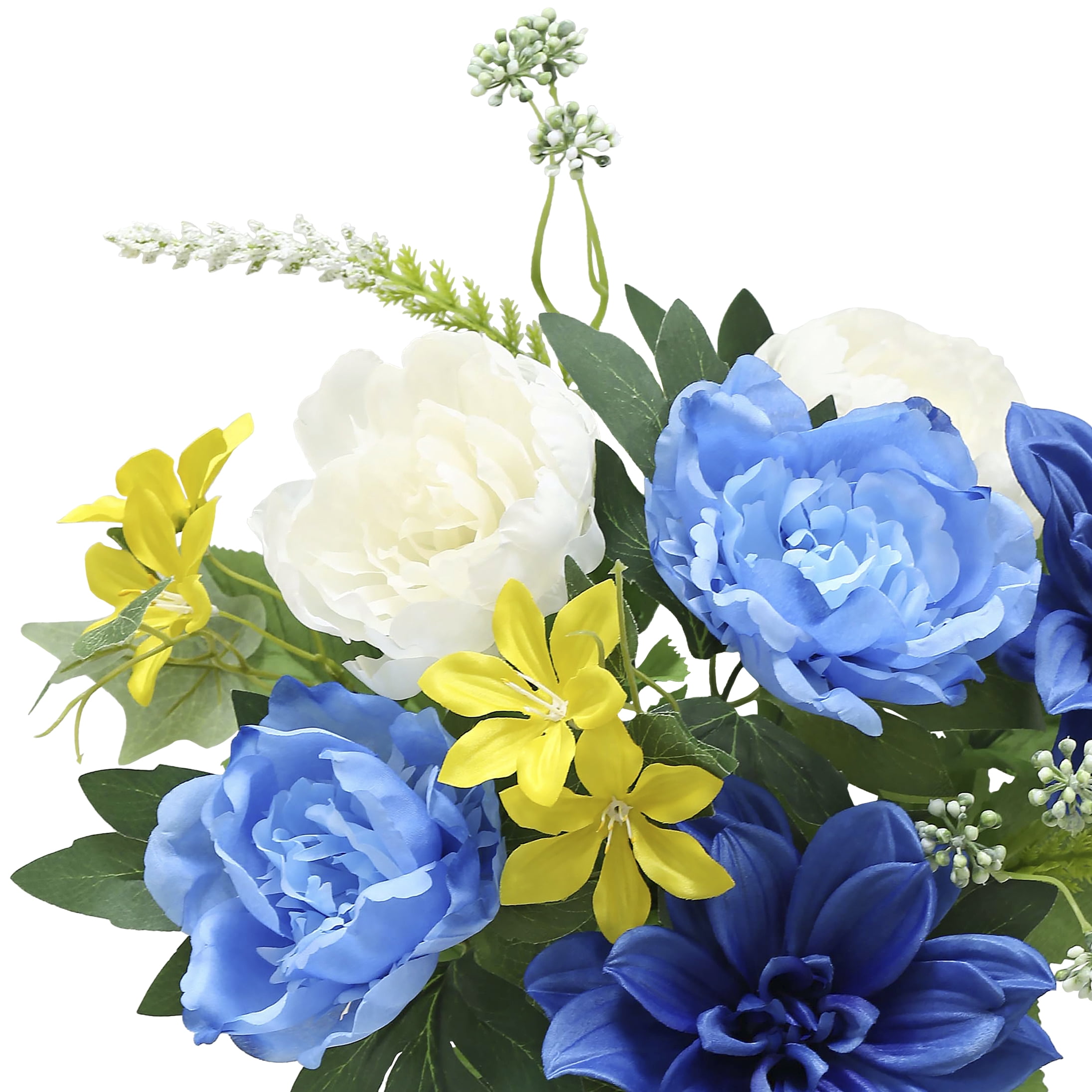 Mainstays 20 in Blue Peony Mixed Cemetery Bouquet, Artificial Flowers for Indoor/Outdoor Use