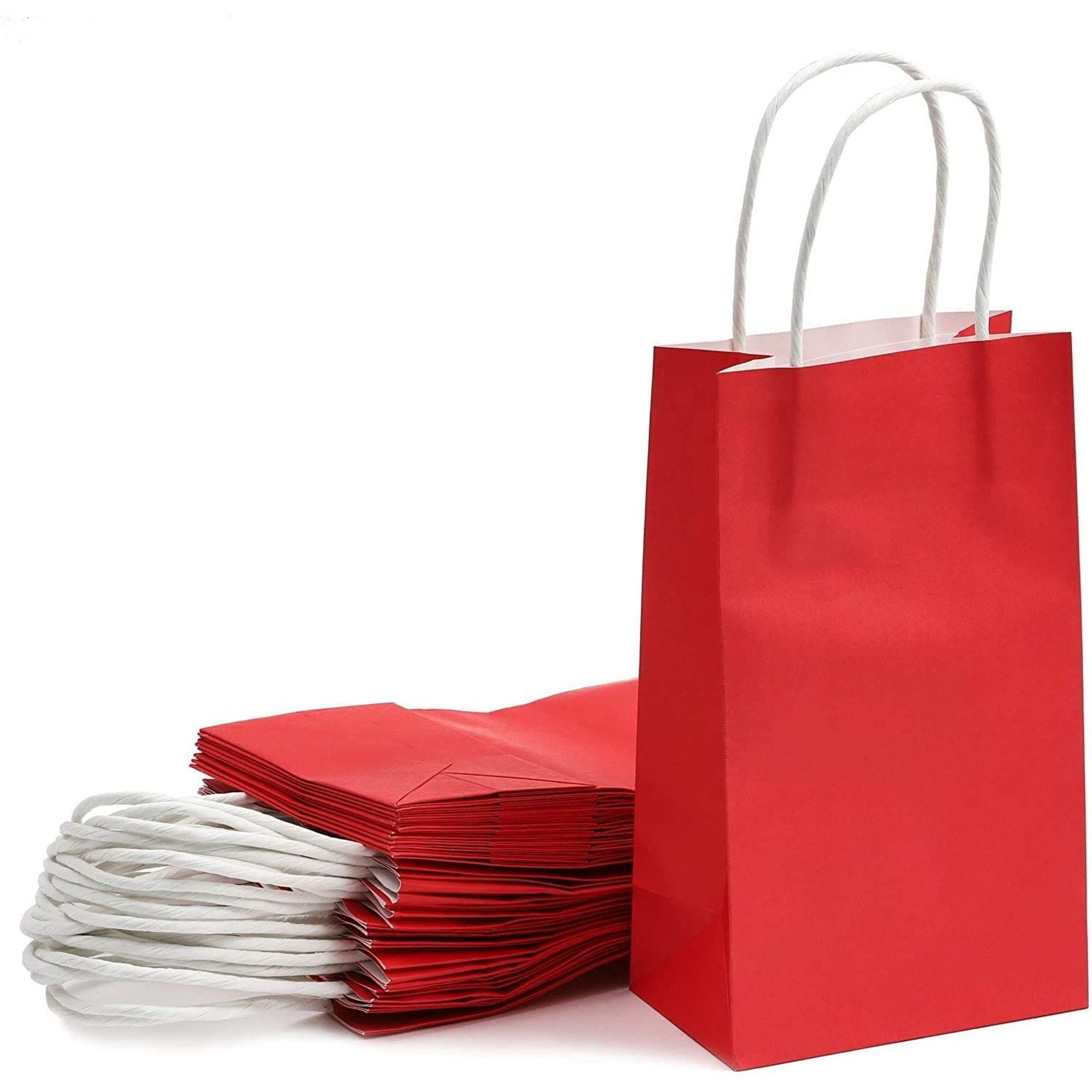 25 pcs 5&quot;x3.15&quot;x9&quot; Red Kraft Paper Gift Bags, Party Favor