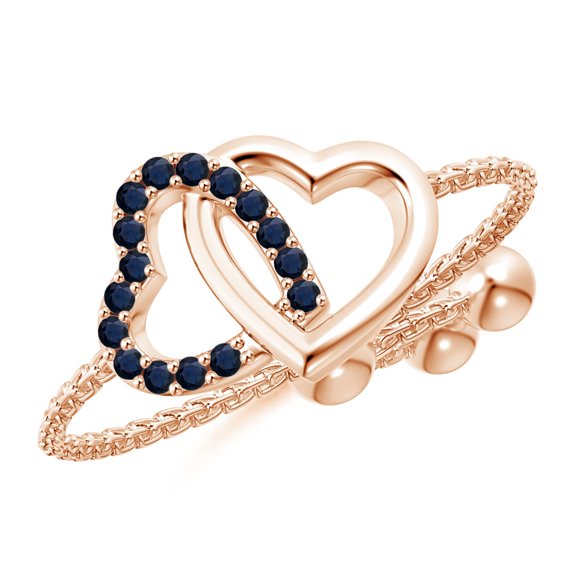 ANGARA Natural Sapphire Intertwined Heart Bolo Ring in 14K Rose Gold for Women (Size-1mm) | September Birthstone, Birthday, Anniversary, Jewelry Gift for Women | Natural Blue Sapphire Ring