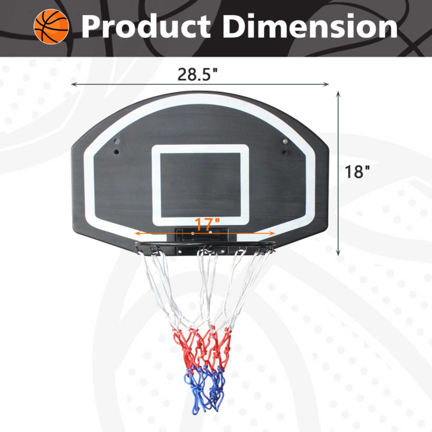 Wall-Mounted Basketball Hoop with Large 28.5"x18" Shatter-Proof Backboard