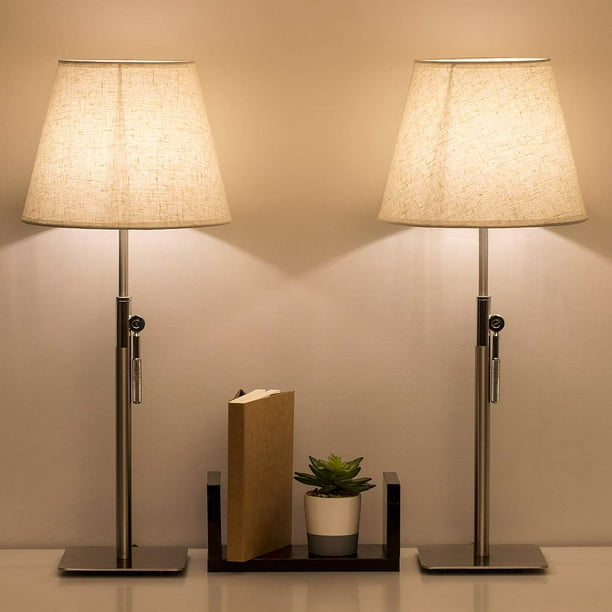 Adjustable Bedside Metal Table Lamp, Fabric Shade with Square Base