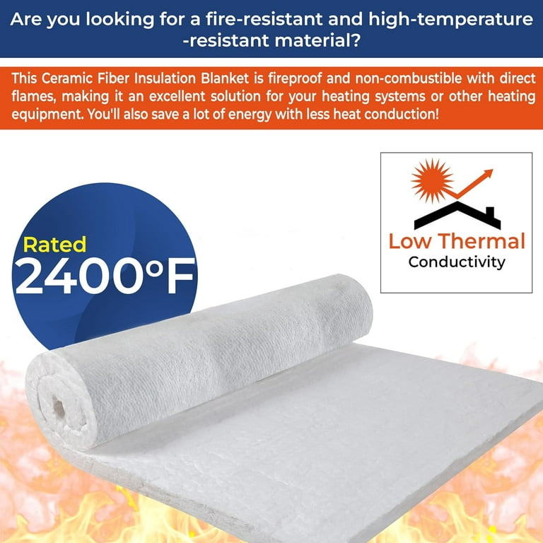 Simond Store Ceramic Fiber Blanket, 2400F 8#, 1 x 24 x 75, High Temperature Insulation Blanket for Wood Stove Forge Furnace Fireplace Kiln
