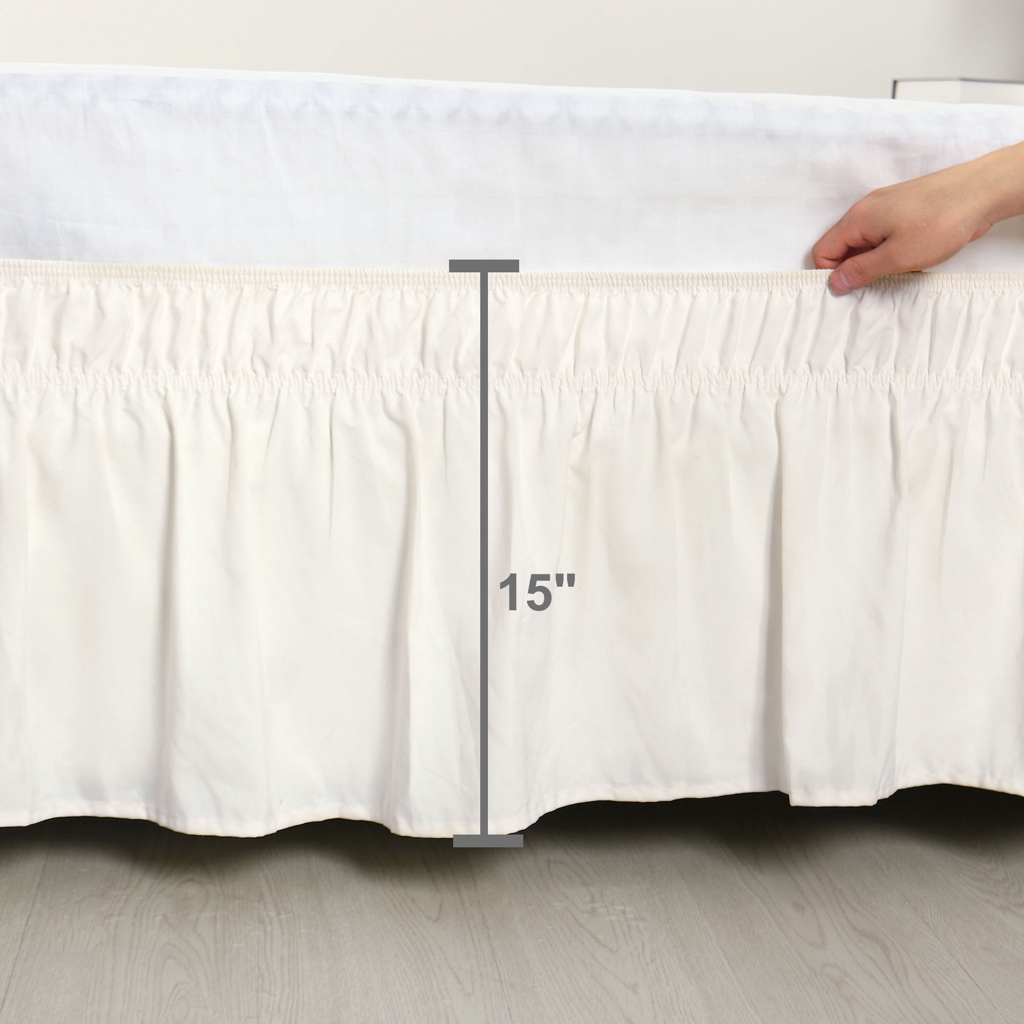 REGALWOVEN Bed Skirt Polyester Elastic Wrap Around Dust Ruffle, King Beige