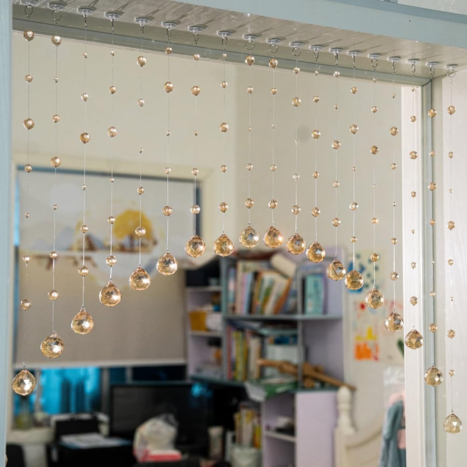 20 Strings Crystal Beaded Curtain, Arched Door String Curtain, Hanging Doorway Room Divider Suitable for Home, Coffee House, Bedroom, Restaurant