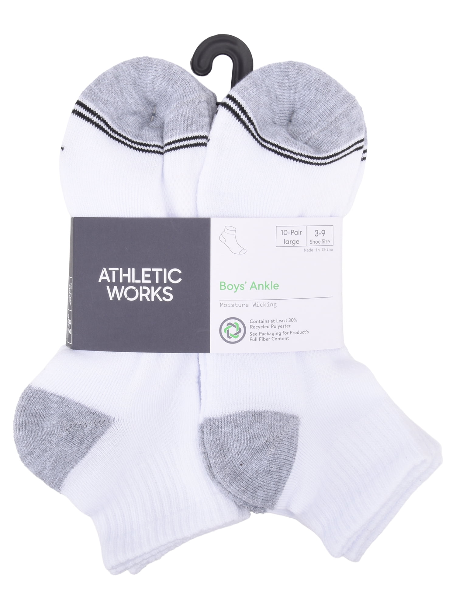 Athletic Works Boys Cushioned Ankle Socks 10-Pack Sizes Small to Large